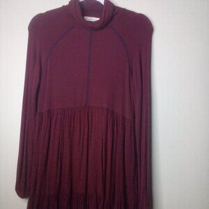 Threads & States Dress S Women Long Sleeve Turtle Neck Textured Red Maroon
